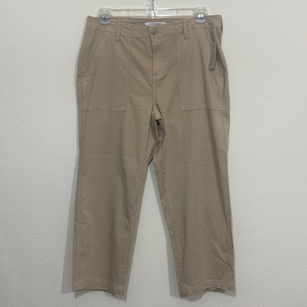 LIVERPOOL Relaxed-fit Cropped Khaki Pants Women's Size 14/32 - Picture 4 of 10